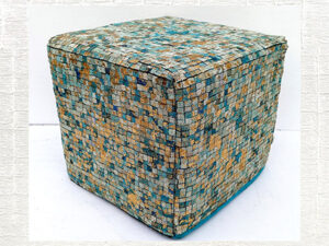 Handwoven Mosaic Patchwork Cube Pouf