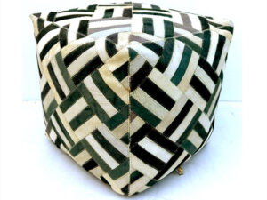 Geometric Hair-on Leather Patchwork Cube Pouf