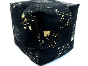 Black Genuine Leather Patchwork Pouf Ottoman
