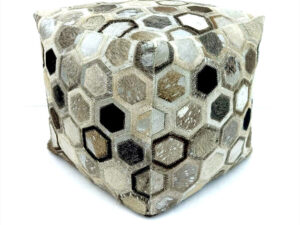 Handmade Hexagon Leather Patchwork Pouf Ottoman