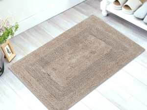 Premium Beige Cotton Bath Mat & Textured Border