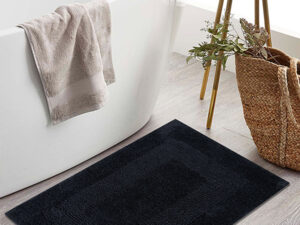 Premium Black Cotton Bath Mat & Textured Border