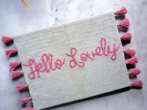 Hello Lovely Cotton Bath Mat with Pink Tassels