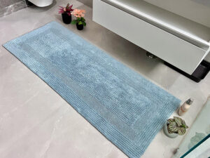 Extra Long Sky Blue Cotton Bath Mat