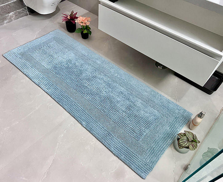 Extra Long Sky Blue Cotton Bath Mat