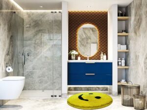 Round Yellow Smiley Face Plush Bath Mat