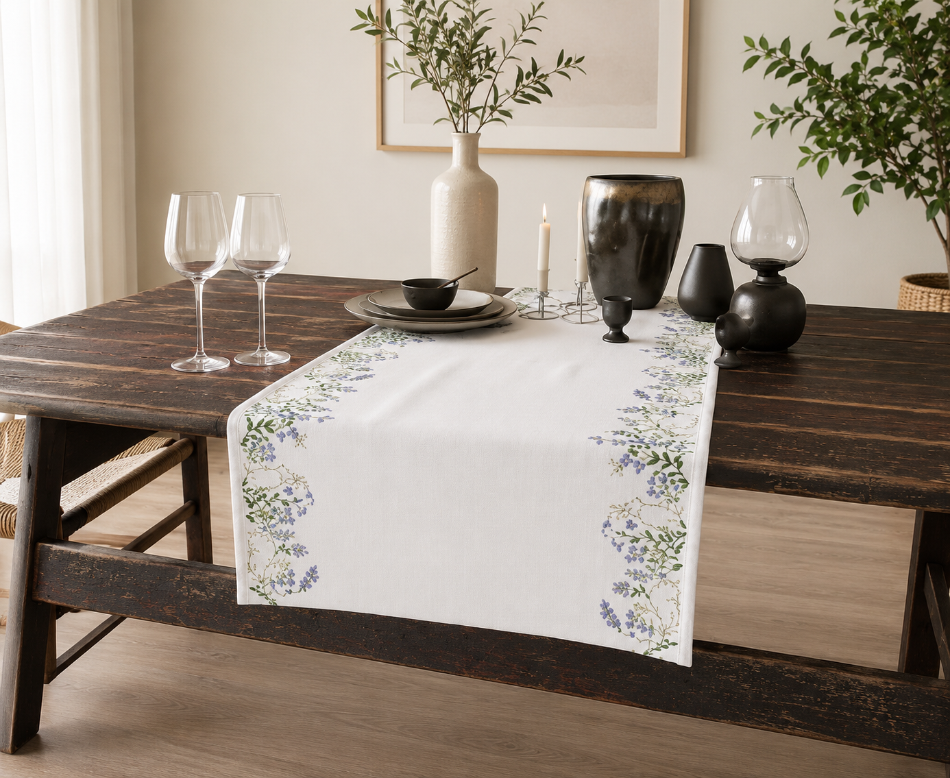 Blue Floral Table Runner