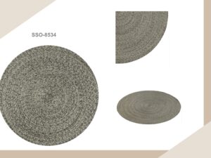 Grey Round Sisal Braided Rug