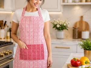 Red check cotton kitchen apron