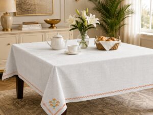 Elegant Embroidered White Tablecloth