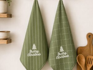Green Christmas tea towels