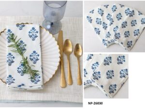 Blue floral printed cotton table napkin