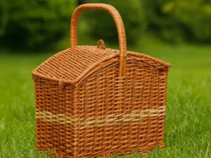 Natural Wicker Picnic Basket with Handle & Lid