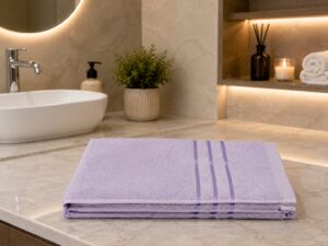 Lavender Cotton Bath Towel with Purple Stripe Design