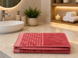 pink cotton terry bath towel