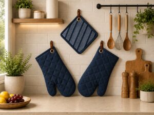 Navy Blue Oven Mitt & Pot Holder