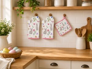 Easter Bunny Printed Oven Mitt & Pot Holder