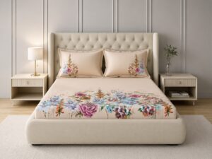 Beige Floral Cotton Bedsheet