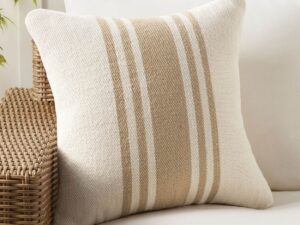 Beige and White Striped Outdoor Cushion