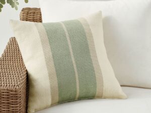 Green striped textured outdoor cushion