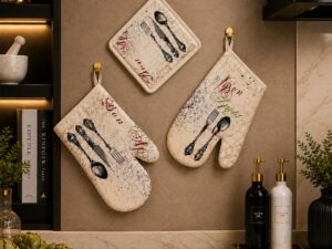 Vintage kitchen oven mitt and pot holder set