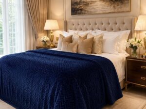 Reversible Navy Blue Embossed Plush Duvet