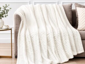White Textured Plush Throw Blanket
