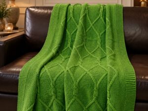 Green Knitted Throw Blanket