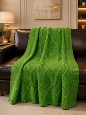 Green Knitted Throw Blanket