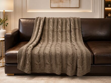 Taupe Cable Knit Throw